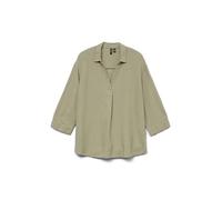 Shirtbluse VERO MODA "VMLINN 3/4 TOP WVN GA NOOS", Damen, Gr. S, grün (seagrass), Web, Obermaterial: 55% Leinen, 45% Viskose, unifarben, loose fit Po-bedeckend, V-Ausschnitt, Blusen (48430528-S) seagr