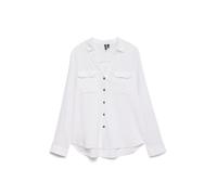 Vero Moda Langarmbluse VMLINN BUMPY LS – 55% Leinen/45% Viskose, snow weiß, Gr. L, V-Ausschnitt