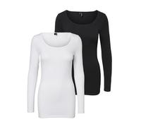 VERO MODA Damen VMMAXI My LS Soft Long U-Neck GA 2 PCK Longsleeve, Bright White/Pack:Black, S
