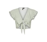 VERO MODA Damen Vmmymilo Sl Crop Tie WVN Ga Top, Reseda/Stripes:Snow White, L EU