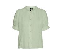 Kurzarmbluse VERO MODA "VMNATALI 2/4 LACE SHORT TOP WVN NOOS", Damen, Gr. M, fog grün, Web, Obermaterial: 100% Baumwolle, unifarben, regular fit normal, Rundhals, Blusen, Baumwolle, regular fit (77309