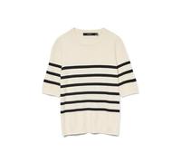 VERO MODA Damen VMSABA Plain SS O-Neck GA NOOS Pullover, Birch/Stripes:W Black, Medium
