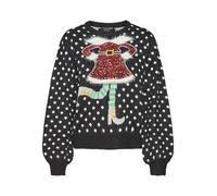 VERO MODA Damen VMSPARKLE Elfie LS O-Neck Pull. Xmas Strickpullover, Black/Detail:W. Birch+Light Grey+Jelly Bean+Yellow+RED Sequins, XS