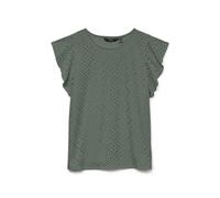Rundhalsshirt VERO MODA "VMTASSA SL FRILL TOP NOOS", Damen, Gr. L, grün (laurel wreath), Jersey, Obermaterial: 95% Polyester, 5% Elasthan, unifarben, loose fit normal, Rundhals, Shirts Rundhalsshirt,