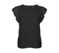 Rundhalsshirt VERO MODA "VMTASSA SL FRILL TOP NOOS", Damen, Gr. XS (34), schwarz, Jersey, Obermaterial: 95% Polyester, 5% Elasthan, unifarben, loose fit normal, Rundhals, Shirts Rundhalsshirt, Materia