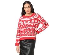 VERO MODA Damen Weihnachts Strick-Pullover VMFrosty Iceberry X-Mas Weihnachten 10309250 Chinese Red/Birch XL