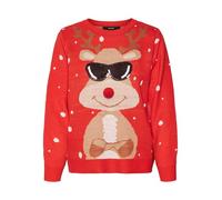 VERO MODA Damen Weihnachts Strick-Pullover VMNew Tinsel Rentier Weihnachten 10309503 Chinese Red Artwork S