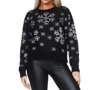 VERO MODA Damen Weihnachts Strickpullover Weihnachten X-Mas Pulli mit Glitzer-Schneeflocken VMNew Snowyfrost 10333145 Black W. Silver Lurex M