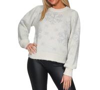 VERO MODA Damen Weihnachts Strickpullover Weihnachten X-Mas Pulli mit Glitzer-Schneeflocken VMNew Snowyfrost 10333145 Birch W. Silver Lurex M