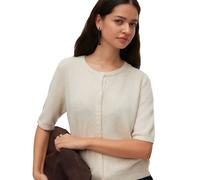 Strickjacke VERO MODA "VMDOFFY 2/4 O-NECK BUTTON CARDIGAN NOOS", Damen, Gr. L, birch detail:melange, Strick, Obermaterial: 94% Polyester, 3% Elasthan, 3% Nylon, meliert, regular fit normal, Rundhals,
