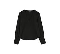 Langarmbluse VERO MODA "VMESME LS V-NECK TOP WVN GA", Damen, Gr. M, schwarz, Web, Obermaterial: 100% Polyester, unifarben, regular fit normal, V-Ausschnitt, Puffärmel lange Manschette, Blusen (9648756