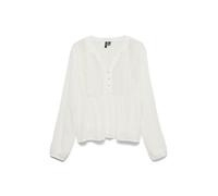Shirtbluse VERO MODA "VMMENNY EMB LS TOP WVN NOOS", Damen, Gr. M, snow weiß, Web, Obermaterial: 100% Viskose, unifarben, normal, V-Ausschnitt, elastischer Bund, Blusen, Viskose, Stickerei Details (470
