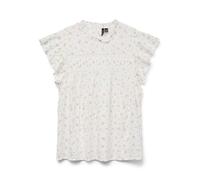 Blusenshirt VERO MODA "VMTRINE SL LACE TOP WVN NOOS", Damen, Gr. M (38), snow weiß aop:maguerit bonbon, Web, Obermaterial: 100% Baumwolle, bedruckt, modisch, regular fit normal, Rundhals, Kurzarm, Shi