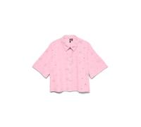 Kurzarmbluse VERO MODA "VMELIZA SHORT 2/4 SLEEVE SHIRT WVN NOOS", Damen, Gr. L, pink, a, boo, Web, Obermaterial: 100% Baumwolle, unifarben, normal, Rundhals, Blusen, Baumwolle (57530442-L) pink, a, bo