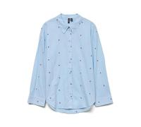 VERO MODA Damen Langarm Bluse VMOdona Hemdbluse mit gestickten Kirschen 10324629 Airy Blue Emb Cherry M