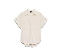 Kurzarmbluse VERO MODA "VMTHILDE SS SHIRT WVN NOOS", Damen, Gr. M, silber lining checks:snow weiß, Web, Obermaterial: 100% Baumwolle, unifarben, normal, V-Ausschnitt, Blusen Kurzarmbluse, Baumwolle, K