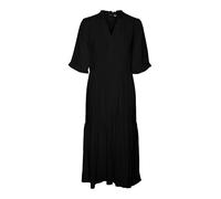 Sommerkleid VERO MODA "VMEASY JOY 2/4 FRL CALF DRESS WVN GA", Damen, Gr. XS, N-Gr, schwarz, Web, Obermaterial: 100% Viskose, unifarben, regular fit lang, V-Ausschnitt, Kleider Sommerkleid, Viskose, re