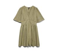 Minikleid VERO MODA "VMMELANEY 2/4 SHORT DRESS WVN NOOS", Damen, Gr. S, N-Gr, laurel wreath detail:melange, Web, Obermaterial: 100% Polyester, meliert, kurz, V-Ausschnitt, Kleider Minikleid, Sommerkle