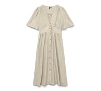 Midikleid VERO MODA "VMMELANEY 2/4 BLK DRESS WVN NOOS", Damen, Gr. M (38), N-Gr, overcast detail:melange, Web, Obermaterial: 100% Polyester, meliert, modisch, regular fit wadenlang, V-Ausschnitt, Halb