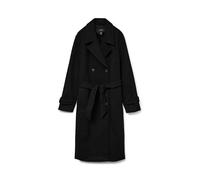 Trenchcoat VERO MODA "VMFORTUNEVEGA LONG TRENCHCOAT GA NOOS", Damen, Gr. M, schwarz, Web, Obermaterial: 100% Polyester, unifarben, modisch, V-Ausschnitt, Langarm, Mäntel (68431551-M) schwarz