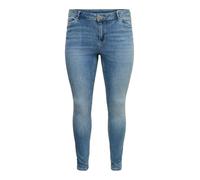 Skinny-fit-Jeans VERO MODA CURVE "VMCFLASH MR SKINNY JEANS LI347 GA CUR", Damen, Gr. 50, Länge 32, blau (medium blau denim), Denim/Jeans, Obermaterial: 89% Baumwolle, 9% Elastomultiester, 2% Elasthan,