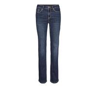 Straight-Jeans VERO MODA "VMFLASH MR STRAIGHT JEANS LI3300 GA NOOS", Damen, Gr. XS (34), Länge 34, blau (dunkelblau denim), Denim/Jeans, Obermaterial: 89% Baumwolle, 9% Elastomultiester, 2% Elasthan,