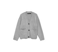 Vero Moda Strickjacke Boom Comfort Fit V-Ausschnitt Knopfleiste mit Woll-Anteil Hellgrau meliert M