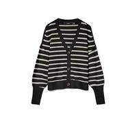 Strickjacke VERO MODA "VMLEA LS V-NECK CUFF CARDIGAN NOOS", Damen, Gr. L, schwarz detail:cloud dancer stripes, Strick, Obermaterial: 100% Polyacryl, gestreift, modisch, regular fit hüftlang, V-Ausschn