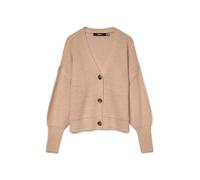 Strickjacke VERO MODA "VMLEA LS V-NECK CUFF CARDIGAN NOOS", Damen, Gr. XS, beige (moon rock detail:silber lining, birch melange), Strick, Obermaterial: 100% Polyacryl, meliert, regular fit normal, V-A