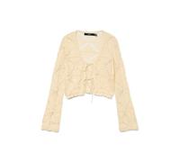 Strickjacke VERO MODA "VMLOLA LS V-NECK BOW CARDIGAN NOOS", Herren, Gr. S, birch, Strick, Obermaterial: 100% Baumwolle, unifarben, regular fit kurz, V-Ausschnitt, Strickjacken Strickjacke, Baumwolle,