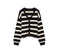 Strickjacke VERO MODA "VMSABA FULL NEEDLE LS V-NECK CARDI NOOS", Damen, Gr. XS, schwarz (schwarz stripes:birch), Strick, Obermaterial: 50% Viskose, 28% Polyester, 22% Nylon, gestreift, modisch, regula