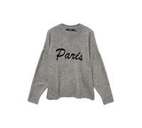 Strickpullover VERO MODA "VMBOOM LS O-NECK TEXT PULLOVER NOOS", Damen, Gr. XL, medium grau melange detail:with schwarz with paris text, Strick, Obermaterial: 85% Polyester, 7% Polyacryl, 5% Wolle, 3% 