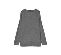 V-Ausschnitt-Pullover VERO MODA "VMCREWLEFILE LS V-NECK BLOUSE NOOS", Damen, Gr. S, grau (medium grau melange), Strick, Obermaterial: 70% Polyacryl, 27% Nylon, 3% Elasthan, meliert, regular fit hüftla