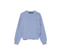 Strickpullover VERO MODA "VMDAISY EMB LS O-NECK PULLOVER BOO", Damen, Gr. S, brunnera blau, Strick, Obermaterial: 60% Baumwolle, 40% Polyester, unifarben, regular fit normal, Rundhals, Pullover Strick