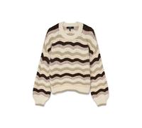 Strickpullover VERO MODA "VMDOJA LS O-NECK PULLOVER BOO", Damen, Gr. L, birch stripes:with silber mink, silber linning, chocolate torte, moonrock, Strick, Obermaterial: 68% Polyester, 22% Polyamid, 8%