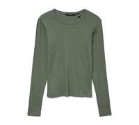 Langarmshirt VERO MODA "VMCHLOE LS SHORT TOP JRS NOOS", Damen, Gr. XS, laurel wreath, Feinripp, Obermaterial: 95% Baumwolle, 5% Elasthan, unifarben, slim fit normal, Rundhals, Shirts Langarmshirt, Bau