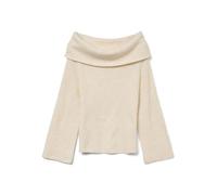 Strickpullover VERO MODA "VMERA LS OFF SHOULDER PULLOVER GA NOOS", Damen, Gr. XS, birch detail:with melange, Strick, Obermaterial: 52% Polyester, 40% Polyacryl, 5% Wolle, 3% Elasthan, meliert, regular