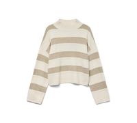 Strickpullover VERO MODA "VMINEZ LS HIGHNECK SHORT PULLOVER BOO", Damen, Gr. XL, birch detail:with silber mink, Strick, Obermaterial: 58% Polyester, 38% Polyacryl, 4% Elasthan, gemustert, modisch, reg