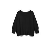 Strickpullover VERO MODA "VMNEW NORA 3/4 BOATNECK PULLOVER NOOS", Damen, Gr. S, schwarz, Strick, Obermaterial: 100% Baumwolle, unifarben, regular fit normal, U-Boot-Ausschnitt, Pullover Strickpullover