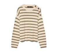 Rundhalspullover VERO MODA "VMSABA LS O-NECK BUTTON PULLOVER GA NOOS", Damen, Gr. L, birch stripes:mermaid with horn button, Strick, Obermaterial: 50% Viskose, 28% Polyester, 22% Nylon, gestreift, tai