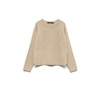 Strickpullover VERO MODA "VMGOLD ROLL LS O-NECK PULLOVER GA", Damen, Gr. L, beige (abbey stone detail:with melange), Strick, Obermaterial: 50% Viskose, 28% Polyester, 22% Nylon, meliert, Modisch, regu