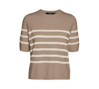 Kurzarmpullover VERO MODA "VMSABA PLAIN, Feinstrickpullover", Damen, Gr. L, silber mink stripes:w birch, Feinstrick, Obermaterial: 50% Viskose, 28% Polyester, 22% Nylon, gestreift, regular fit normal,