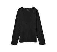 VERO MODA Damen Strickpullover Loose fit V-Ausschnitt Langarm gerippte Bündchen, Farben:Schwarz-2, Größe:S