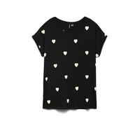 Kurzarmshirt VERO MODA "VMAVA SS TOP MULTI AOP NOOS", Damen, Gr. M, schwarz aop:weiß heart, Jersey, Obermaterial: 95% Lyocell, 5% Elasthan, bedruckt, regular fit normal, Rundhals, Shirts, Materialmix,