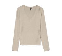 Vero Moda Langarmshirt VMLAVA GLITTER V‑Neck Stripe – Damen S, Beige/Gold Lurex