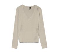Langarmshirt VERO MODA "VMLAVA GLITTER LS V-NECK TOP STRIPE NOOS", Damen, Gr. XS, beige (oatmeal stripes:gold lurex), Jersey, Obermaterial: 82% Viskose, 8% Polyester, 5% Elasthan, 5% metallisierte Fas