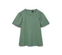 Kurzarmbluse VERO MODA "VMPRETTY SS TOP WVN GA NOOS", Damen, Gr. L, grün (hedge grün), Web, Obermaterial: 100% Baumwolle, unifarben, regular fit hüftlang, Rundhals, Blusen (46914268-L) hedge grün