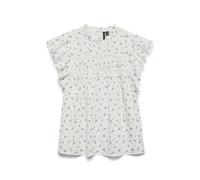 Blusenshirt VERO MODA "VMTRINE SL LACE TOP WVN NOOS", Damen, Gr. L, weiß (snow weiß aop:maguerite blau jasper), Web, Obermaterial: 100% Baumwolle, bedruckt, regular fit normal, Rundhals, Flügelärmel,