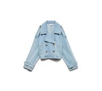 Jeansjacke VERO MODA "VMLELOU LS SHORT TRENCHCOAT MIX NOOS", Damen, Gr. S, light blau denim, Denim/Jeans, Obermaterial: 100% Baumwolle, unifarben, normal, V-Ausschnitt, Jacken Jeansjacke, Baumwolle, m