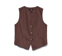 Kurzweste VERO MODA "VMCAIA SL VEST WVN NOOS", Damen, Gr. L, chocolate martini, Web, Obermaterial: 90% Baumwolle, 10% Leinen, unifarben, normal, V-Ausschnitt, Westen, Baumwolle mit Leinen, figurbetont